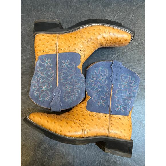 Ariat Fat Baby Ostrich Boot Tan Blue Women's Size 6.5 - Picture 4 of 6
